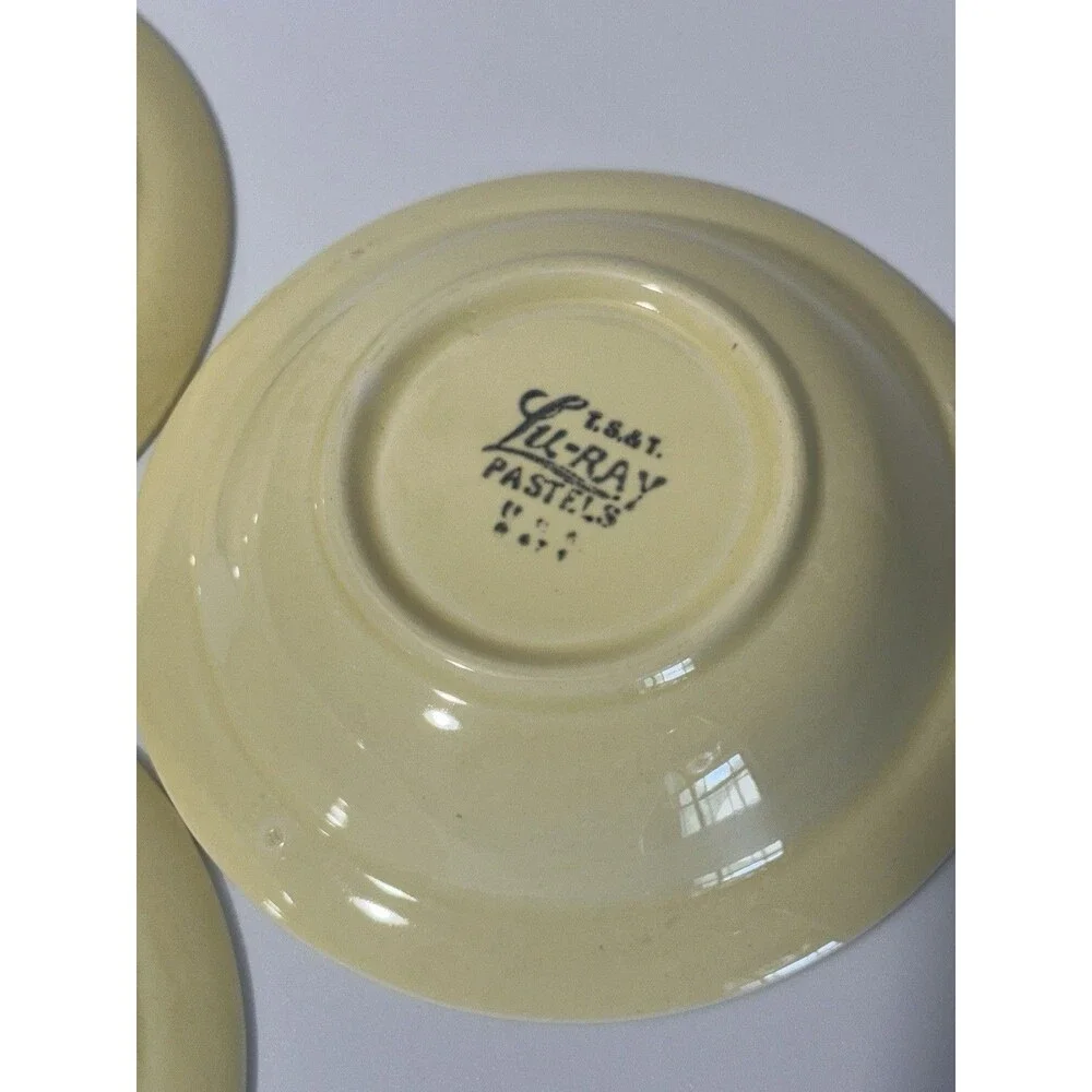 Set of 3 TS &T Luray Pastels 5 3/8” Yellow Rim Fruit Bowls Vintage
